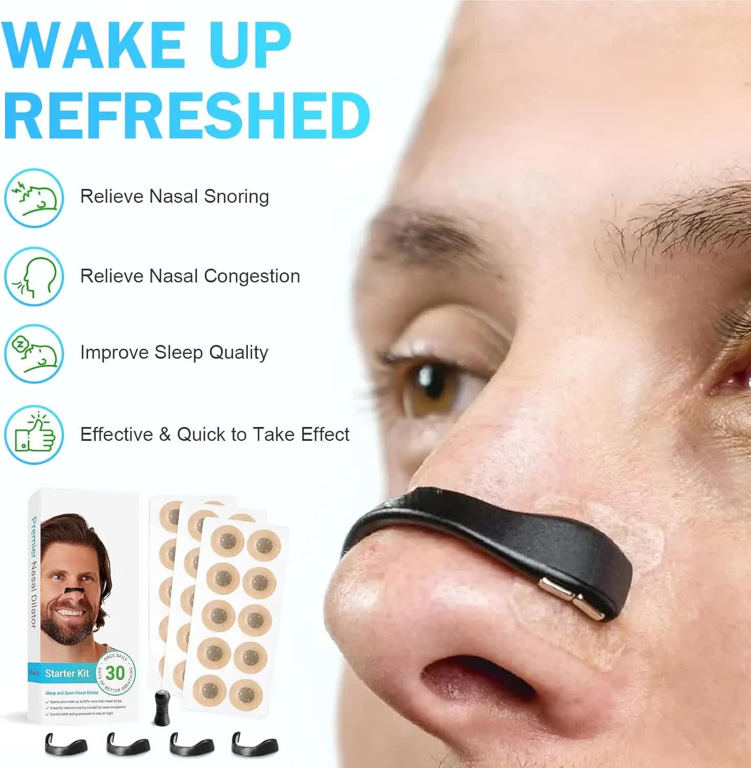 White Round Anti-snoring Patch Set (30 Pairs of patches) Magnetic Nasal Dilator Kit for Snoring Relief - Reusable Multi-Size Sleep & Sport Breathing Aid