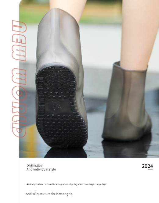2 Pcs Size L Dark Grey Reusable Waterproof Shoe Covers - Heavy Duty Non-Slip Rain Boot Protectors