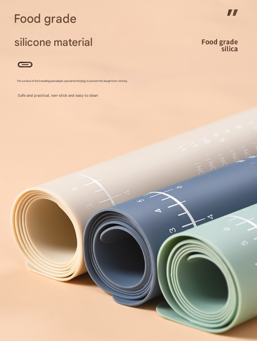 Green 3-Piece Silicone Baking Set - Non-Stick Pastry Mat with Measurements, Rolling Pin & Dough Scraper