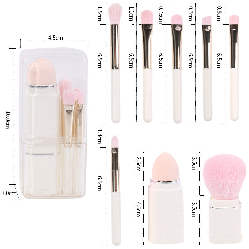 Lighgt Pink Compact 8-in-1 Makeup Brush Set - Portable Travel Kit with Retractable Brushes and Case