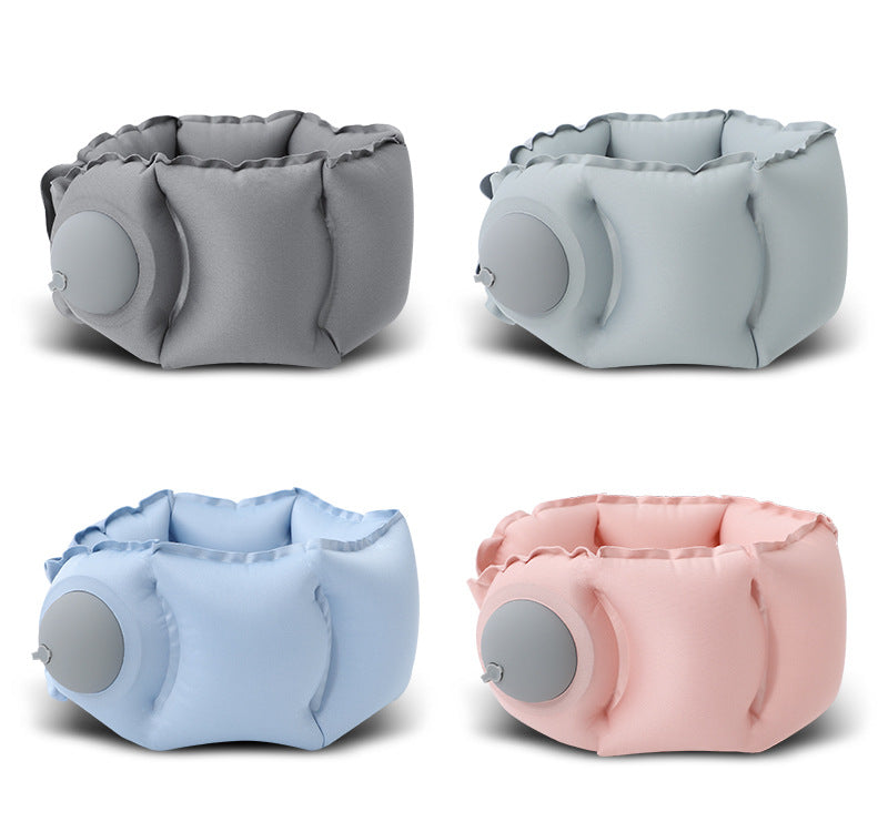 Light Grey Press-Pump Inflatable Travel Pillow - Ultra-Lightweight Ergonomic 360° Neck Support