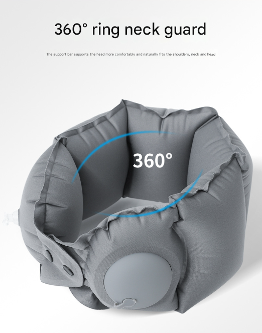 Light Grey Press-Pump Inflatable Travel Pillow - Ultra-Lightweight Ergonomic 360° Neck Support