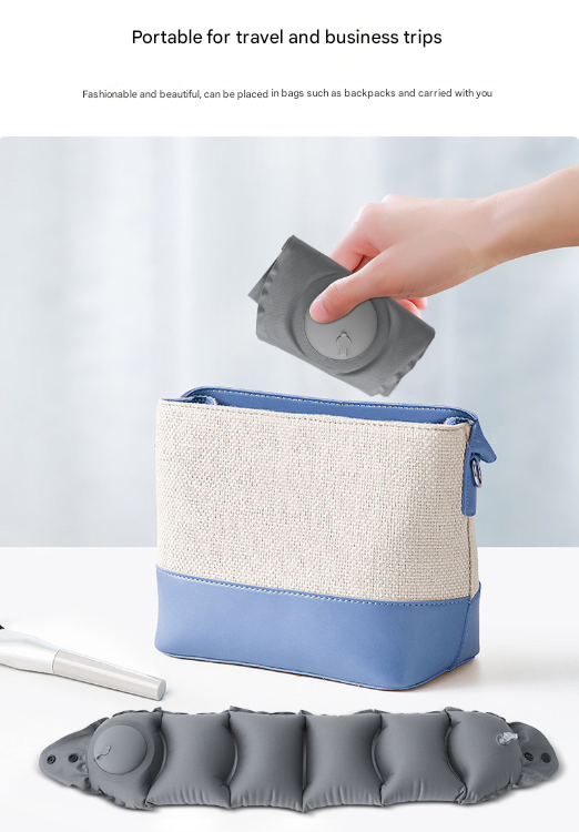 Light Grey Press-Pump Inflatable Travel Pillow - Ultra-Lightweight Ergonomic 360° Neck Support