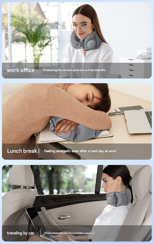 Dark Grey Press-Pump Inflatable Travel Pillow - Ultra-Lightweight Ergonomic 360° Neck Support