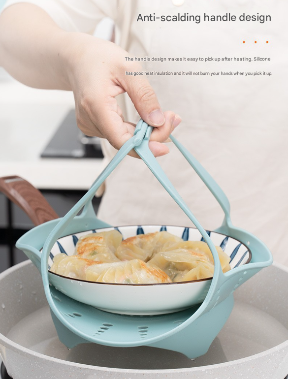 Large Pink Flexible Silicone Steamer Basket with Heat-Resistant Handles - Food-Grade Vegetable Steamer Insert for Pots & Pans