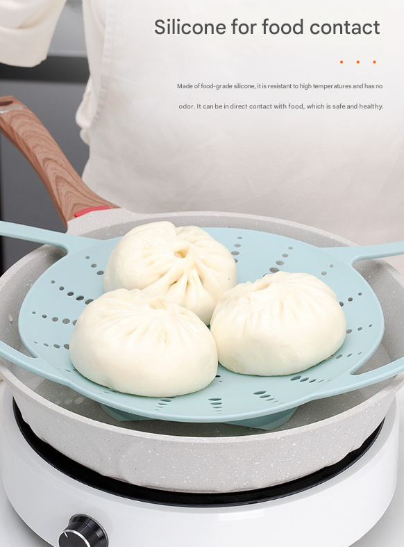 Small Blue Flexible Silicone Steamer Basket with Heat-Resistant Handles - Food-Grade Vegetable Steamer Insert for Pots & Pans