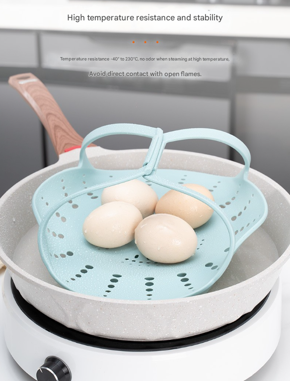 Small Blue Flexible Silicone Steamer Basket with Heat-Resistant Handles - Food-Grade Vegetable Steamer Insert for Pots & Pans