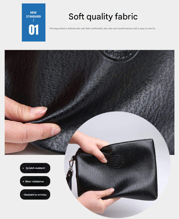 Coffee Classic Men's PU Leather Clutch Bag - Slim Business Wristlet & Travel Pouch