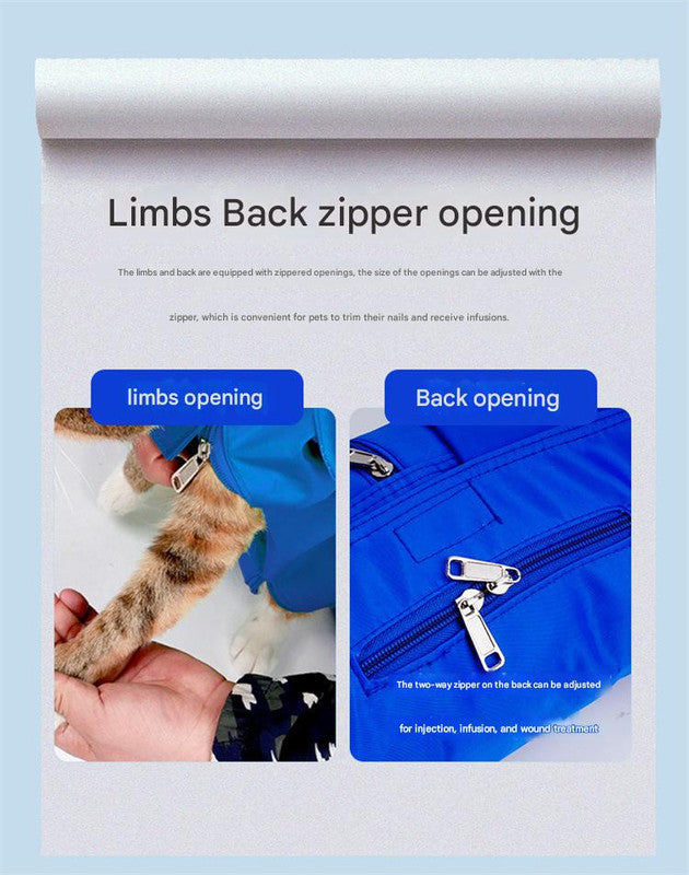 Size L Blue Multi-Functional Cat Grooming Bag - Anti-Scratch Restraint Pouch for Nail Trimming and Vet Visits
