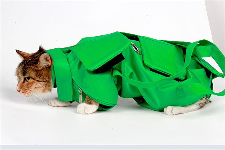 Size S Green Multi-Functional Cat Grooming Bag - Anti-Scratch Restraint Pouch for Nail Trimming and Vet Visits