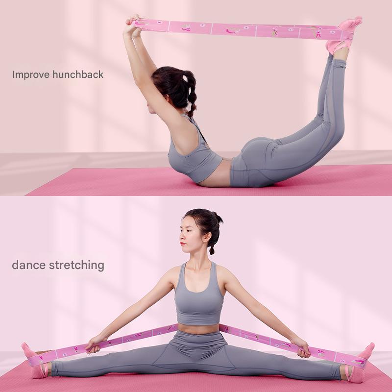 Dark Blue Instructional Yoga Stretch Strap with Embroidered Pose Guide - 11-Loop Flexibility Band