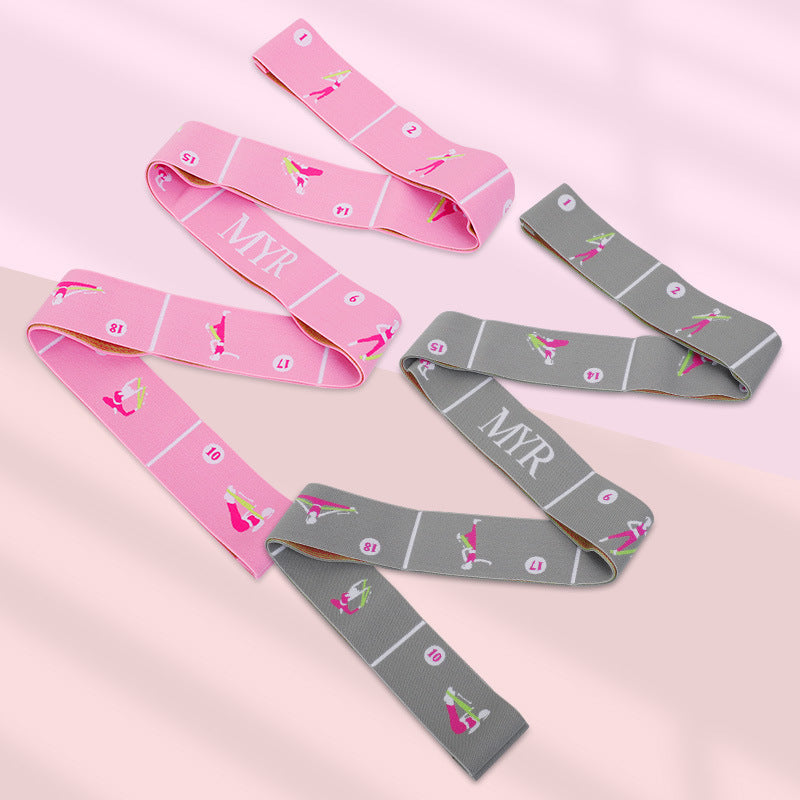 Dark Blue Instructional Yoga Stretch Strap with Embroidered Pose Guide - 11-Loop Flexibility Band