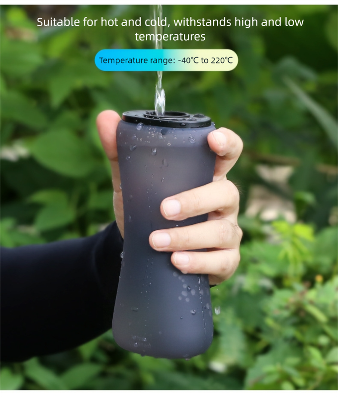 Blue Collapsible Handheld Running Flask - 350ml Lightweight Silicone Water Bottle with Bite Valve