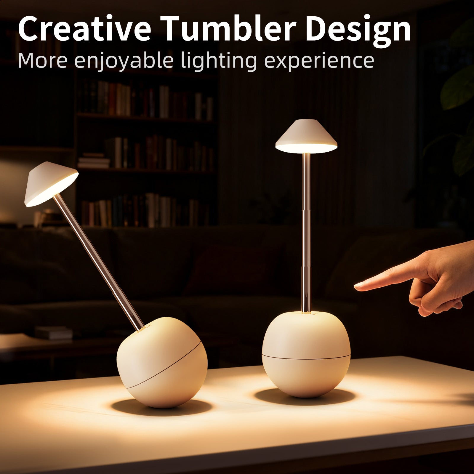 Pink Creative Tumbler LED Night Light - Rechargeable RGB Desk Lamp with Remote Control - Height Adjustable, Brightness Adjustable, Bedside Ambient Light