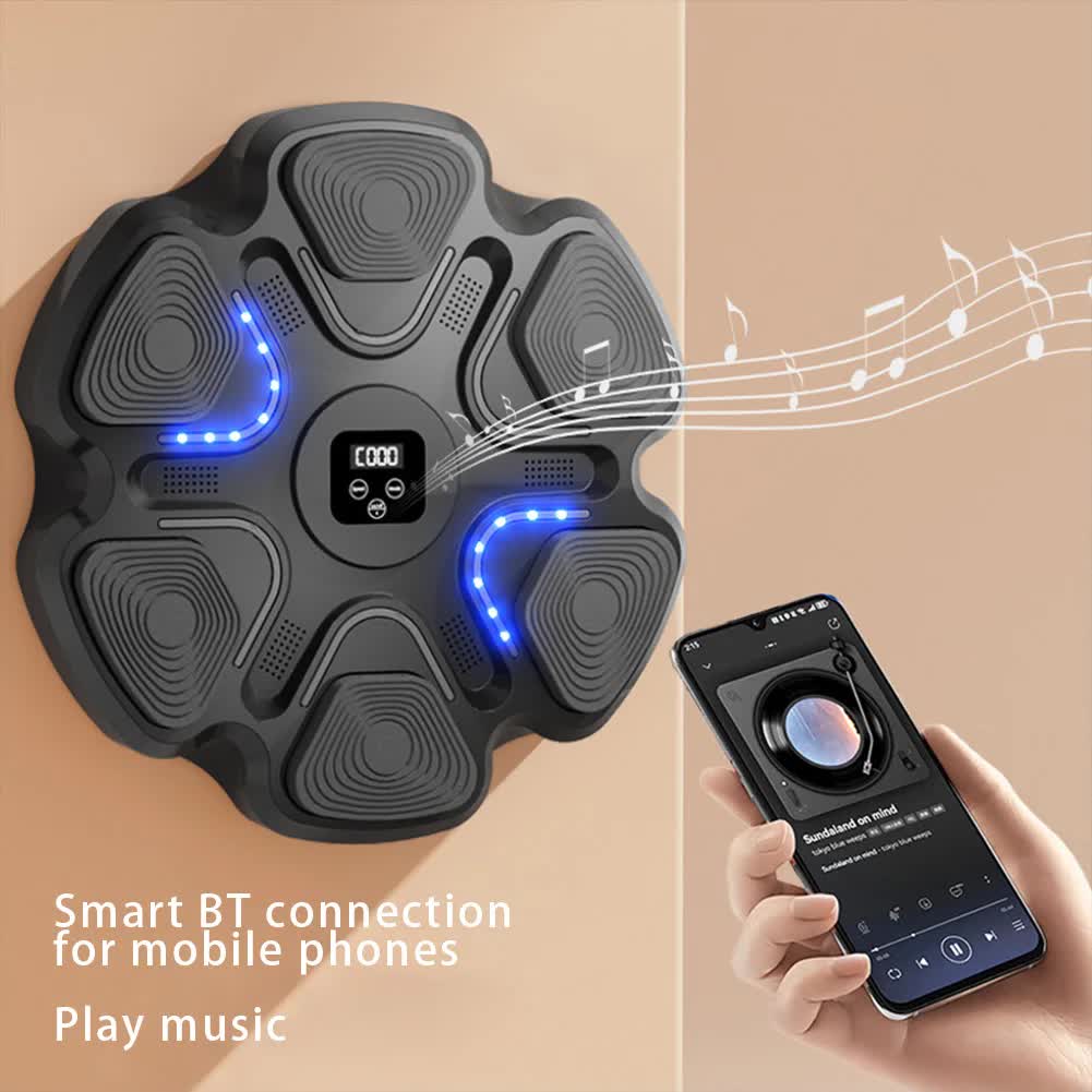White 6-Target Sensor Smart Bluetooth Music Boxing Training Machine - Punch Counter, USB Rechargeable, Drill-Free Wall Punch Pad for Boxing Sport Agility Reaction