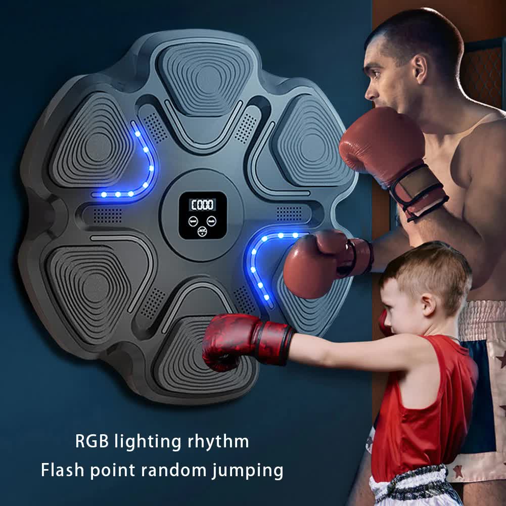 Black 6-Target Sensor Smart Bluetooth Music Boxing Training Machine - Punch Counter, USB Rechargeable, Drill-Free Wall Punch Pad for Boxing Sport Agility Reaction