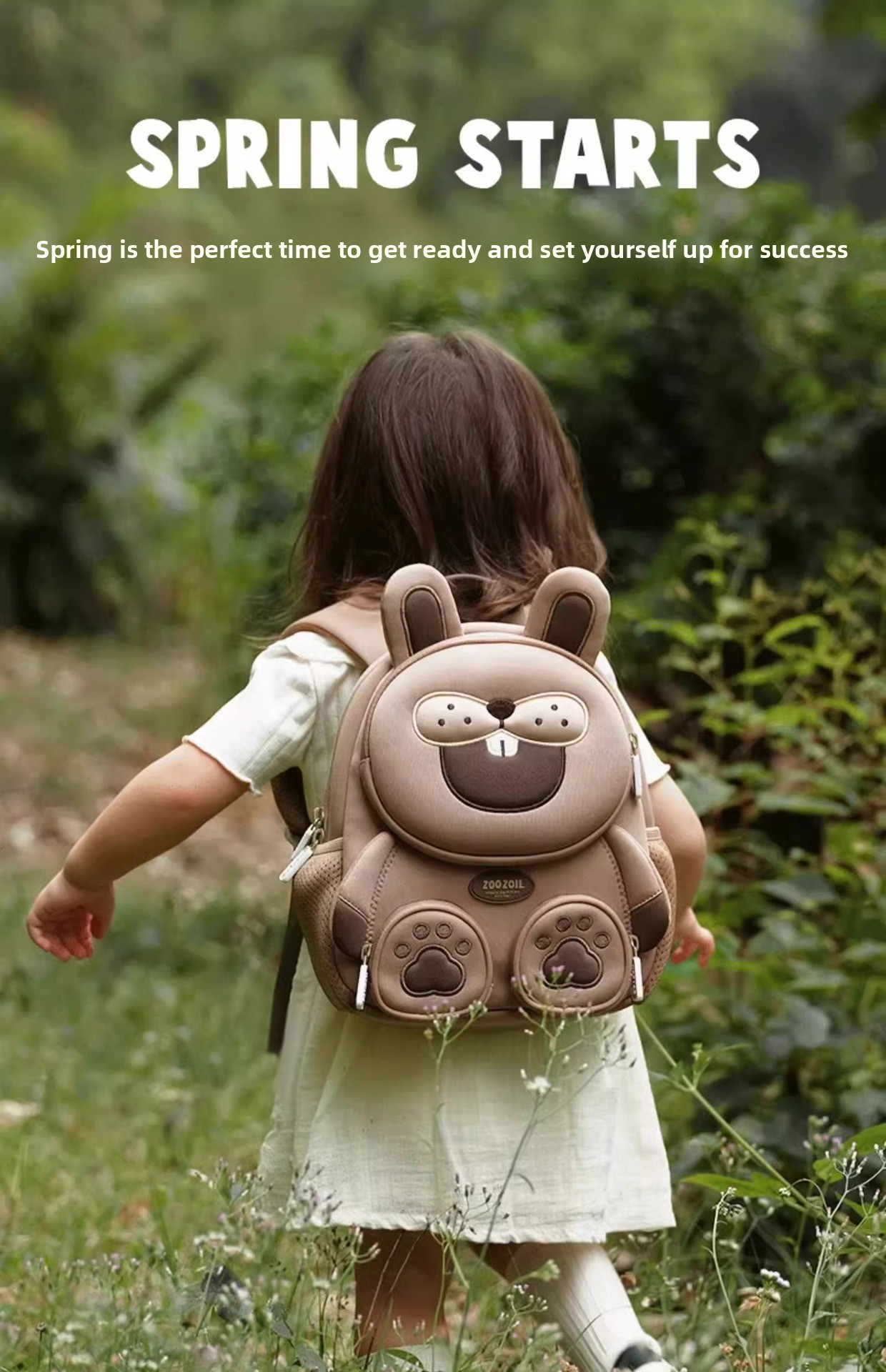 Cute 3D Rabbit Kids Backpack Bucktooth Bunny School Bag Lightweight Neoprene Style with Chest Strap Breathable Mesh Back for Kindergarten Preschool Travel Beige