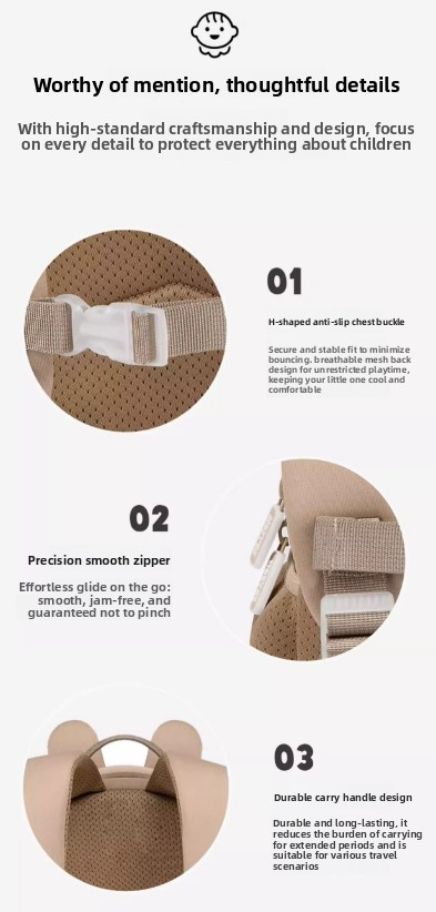 Cute 3D Rabbit Kids Backpack Bucktooth Bunny School Bag Lightweight Neoprene Style with Chest Strap Breathable Mesh Back for Kindergarten Preschool Travel Beige