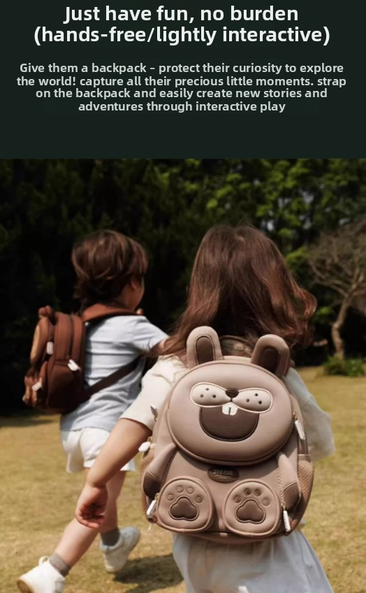 Cute 3D Rabbit Kids Backpack Bucktooth Bunny School Bag Lightweight Neoprene Style with Chest Strap Breathable Mesh Back for Kindergarten Preschool Travel Beige