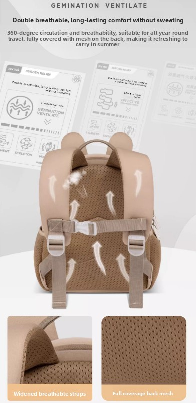 Cute 3D Rabbit Kids Backpack Bucktooth Bunny School Bag Lightweight Neoprene Style with Chest Strap Breathable Mesh Back for Kindergarten Preschool Travel Beige