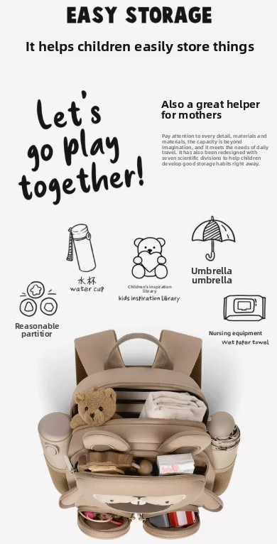 Cute 3D Rabbit Kids Backpack Bucktooth Bunny School Bag Lightweight Neoprene Style with Chest Strap Breathable Mesh Back for Kindergarten Preschool Travel Beige