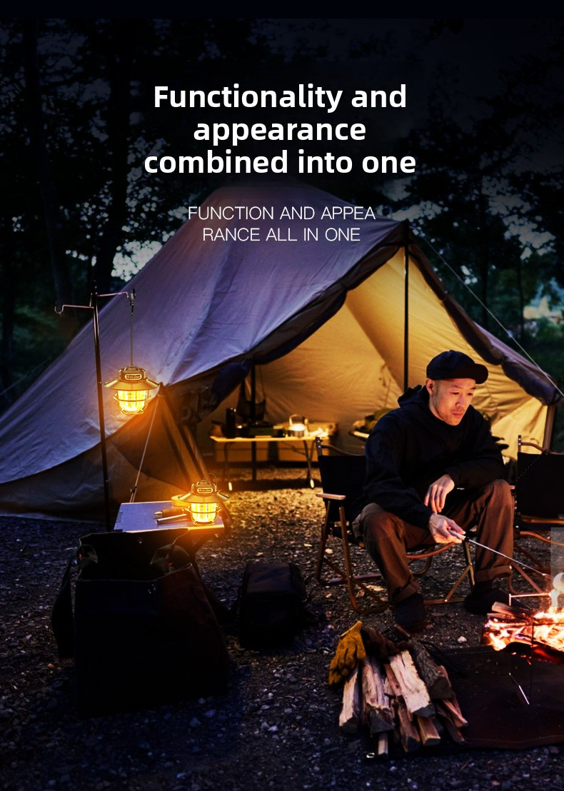 Retro LED Camping Lantern Rechargeable Pinecone Light Dimmable 4 Modes IPX4 Waterproof Hanging Tent Lamp for Outdoor Hiking Fishing Green