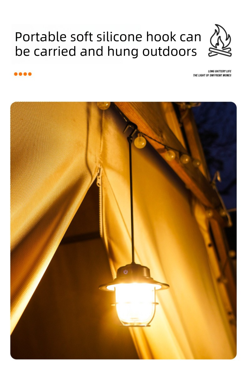 Retro LED Camping Lantern Rechargeable Pinecone Light Dimmable 4 Modes IPX4 Waterproof Hanging Tent Lamp for Outdoor Hiking Fishing Khaki