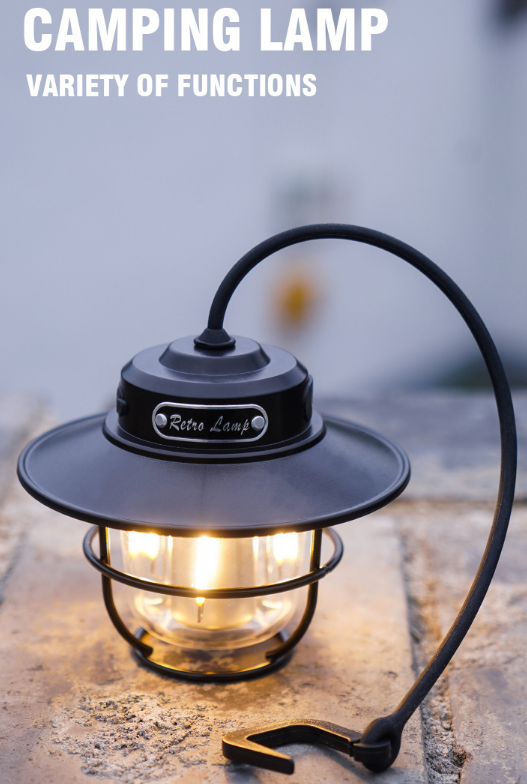 Retro LED Camping Lantern Rechargeable Pinecone Light Dimmable 4 Modes IPX4 Waterproof Hanging Tent Lamp for Outdoor Hiking Fishing Khaki