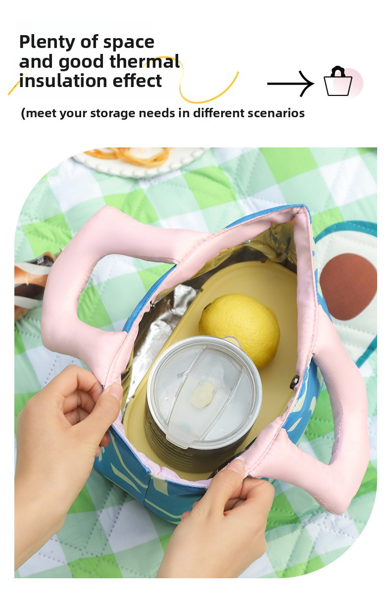 Insulated Lunch Bag Tote Fashion Graffiti Print with Soft Padded Handle Waterproof Thermal Cooler Bento Case for Work School and Picnics Blue with Pink Handle