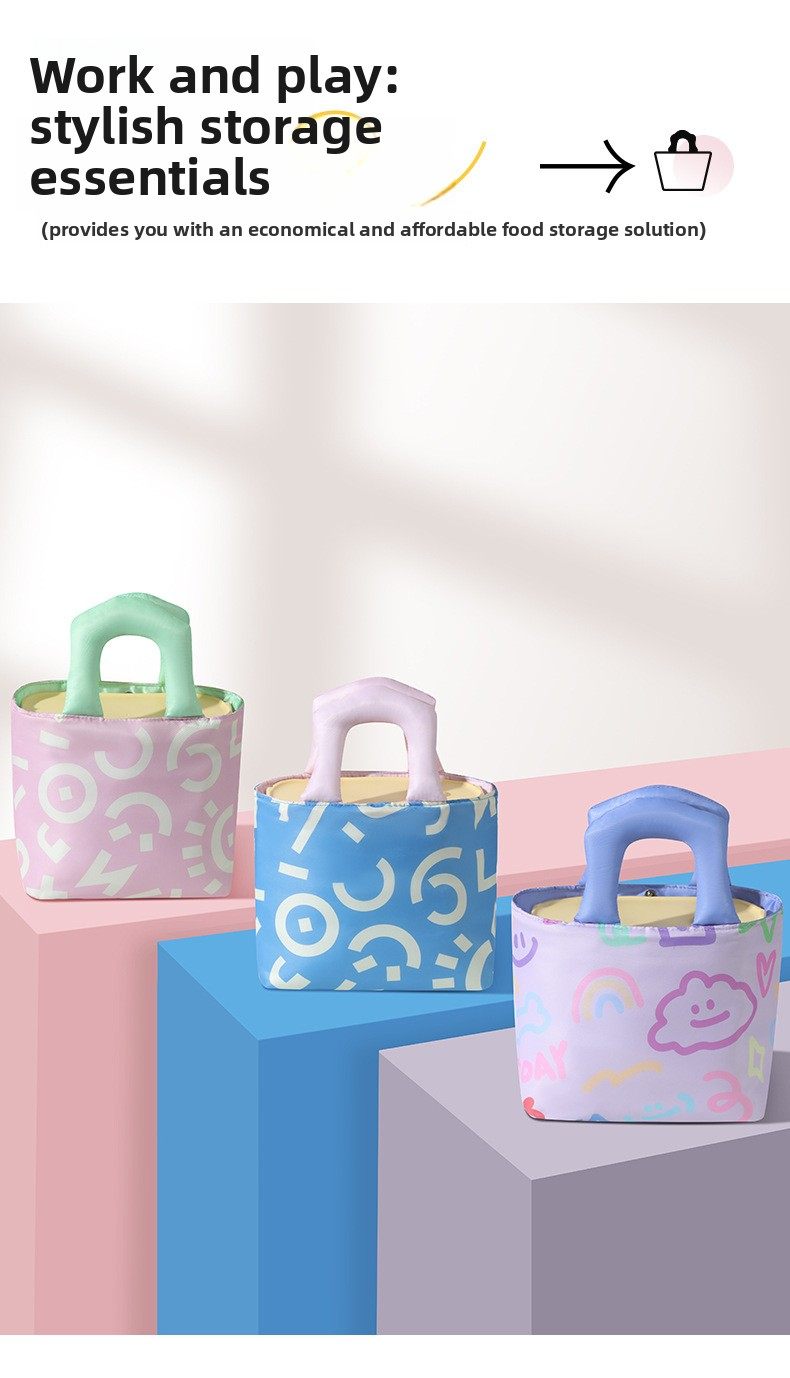 Insulated Lunch Bag Tote Fashion Graffiti Print with Soft Padded Handle Waterproof Thermal Cooler Bento Case for Work School and Picnics Blue with Pink Handle