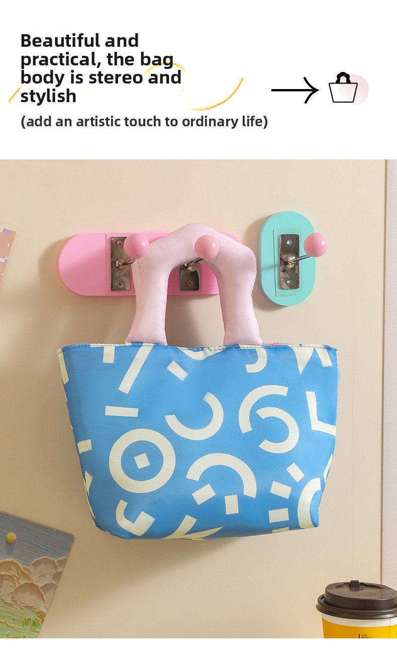 Insulated Lunch Bag Tote Fashion Graffiti Print with Soft Padded Handle Waterproof Thermal Cooler Bento Case for Work School and Picnics Blue with Pink Handle