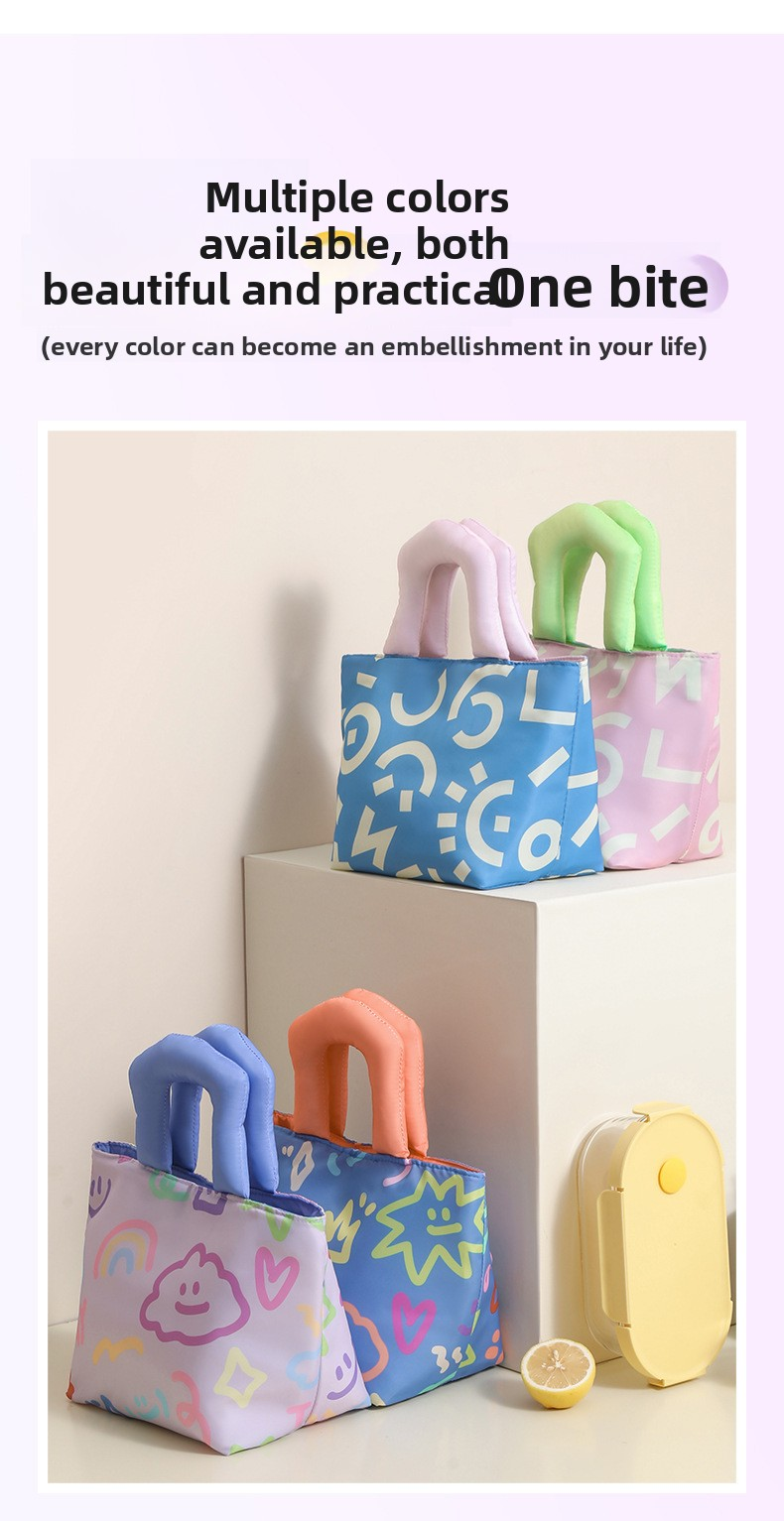 Insulated Lunch Bag Tote Fashion Graffiti Print with Soft Padded Handle Waterproof Thermal Cooler Bento Case for Work School and Picnics Blue with Green Handle