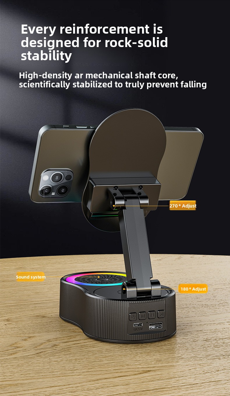 3-in-1 Wireless Induction Speaker & Phone Stand with Power Bank - Bluetooth 5.3 Audio Station - Adjustable Desktop Holder with RGB Lights - White