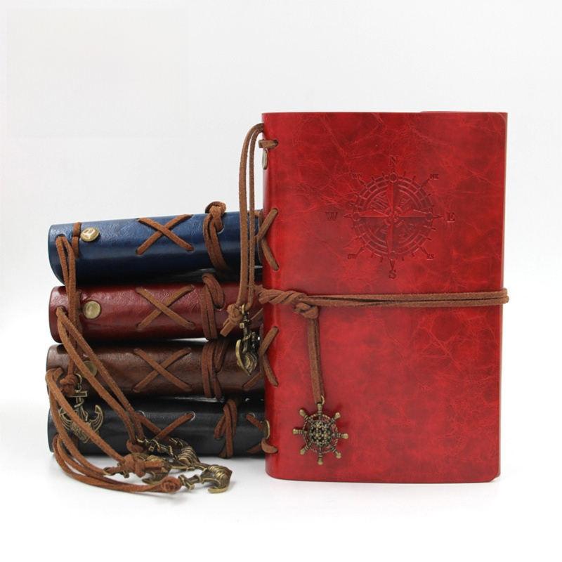 2-Pack A7 Nautical Vintage PU Leather Student Notebook - Pirate Style Strapped Diary with 150 Pages of Refillable Kraft Paper(Coffee Brown)