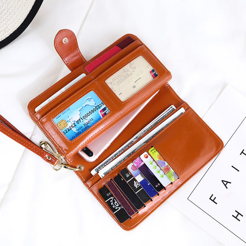 Wine Red Women's Long Buckle Closure Wallet - PU Lether Large Capacity Multi-Slot Card Holder & Purse Combo wIth Wristband