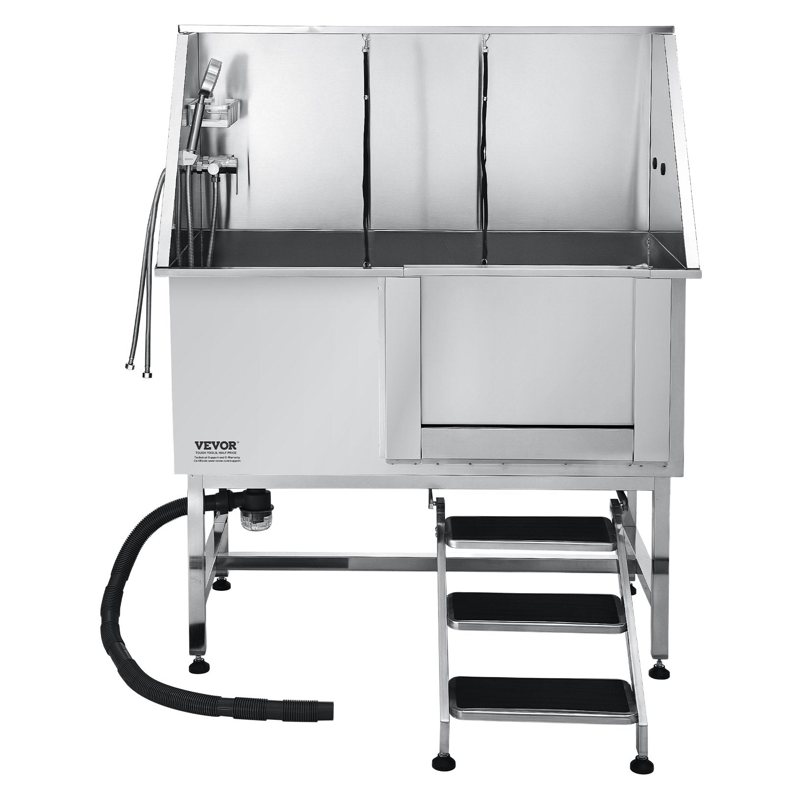 VEVOR 127 cm Dog Grooming Bath Tub Stainless Steel w Stairs Water Filter