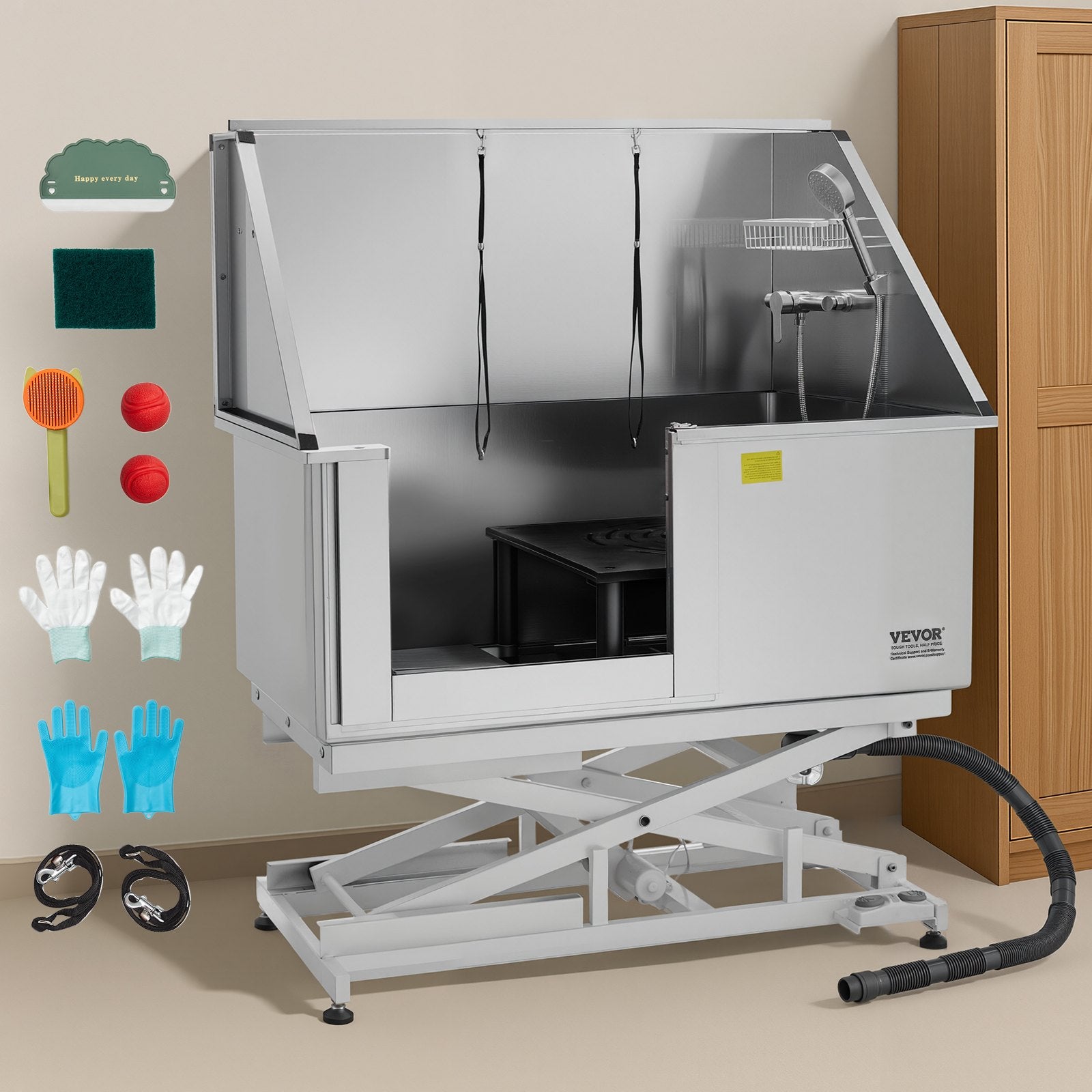 VEVOR 127 cm Electric Dog Grooming Bath Tub Stainless Steel w Water Filter Left