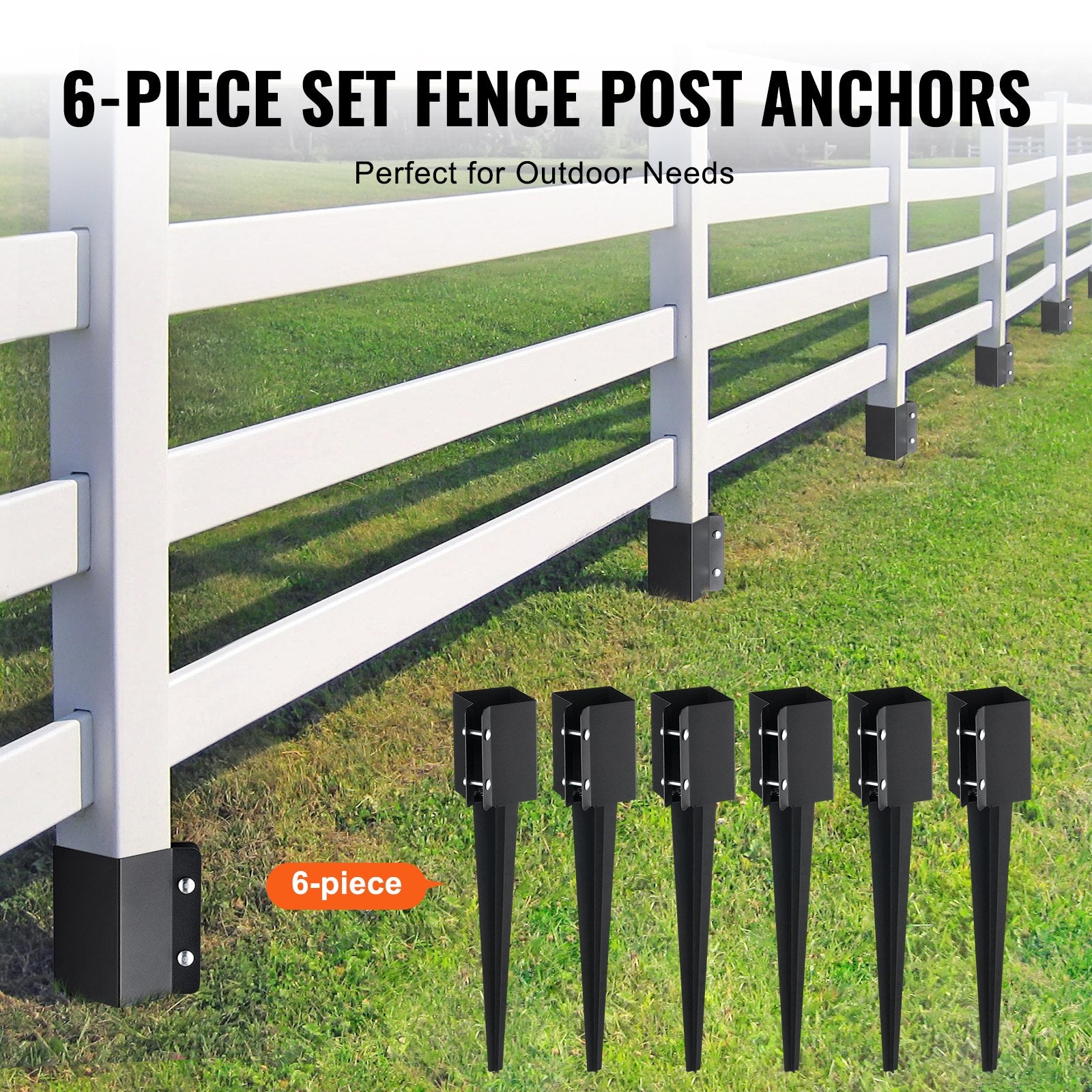 VEVOR Fence Post Anchor Ground Spike 6 Pack 24 x 4 x 4 In Metal Fence Stakes