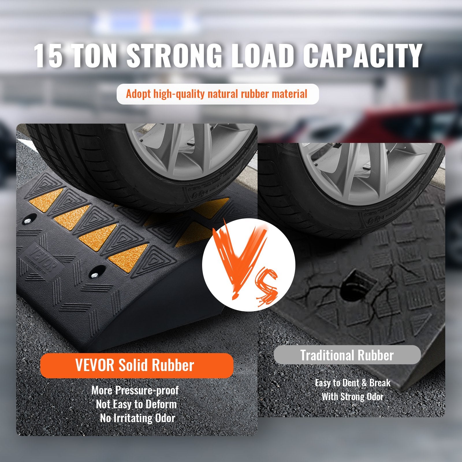 VEVOR Rubber Curb Ramp 2 Pack, 15.2 cm Rise Height Heavy-Duty 15 tons Load Capacity Threshold Ramps, Driveway Ramps with Stable Grid Structure for Cars, Wheelchairs, Bikes, Motorcycles