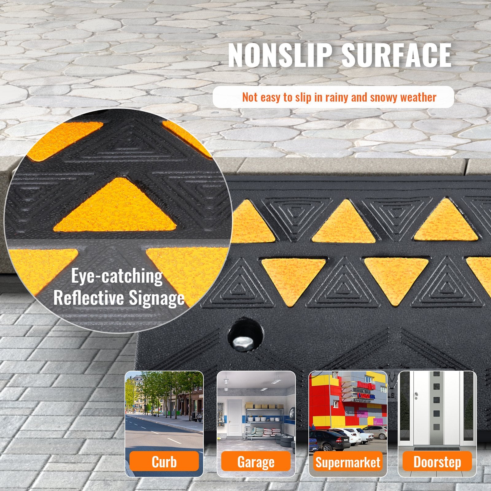 VEVOR Rubber Curb Ramp 2 Pack, 11 cm Rise Height Heavy-Duty 15 tons Load Capacity Threshold Ramps, Driveway Ramps with Stable Grid Structure for Cars, Wheelchairs, Bikes, Motorcycles