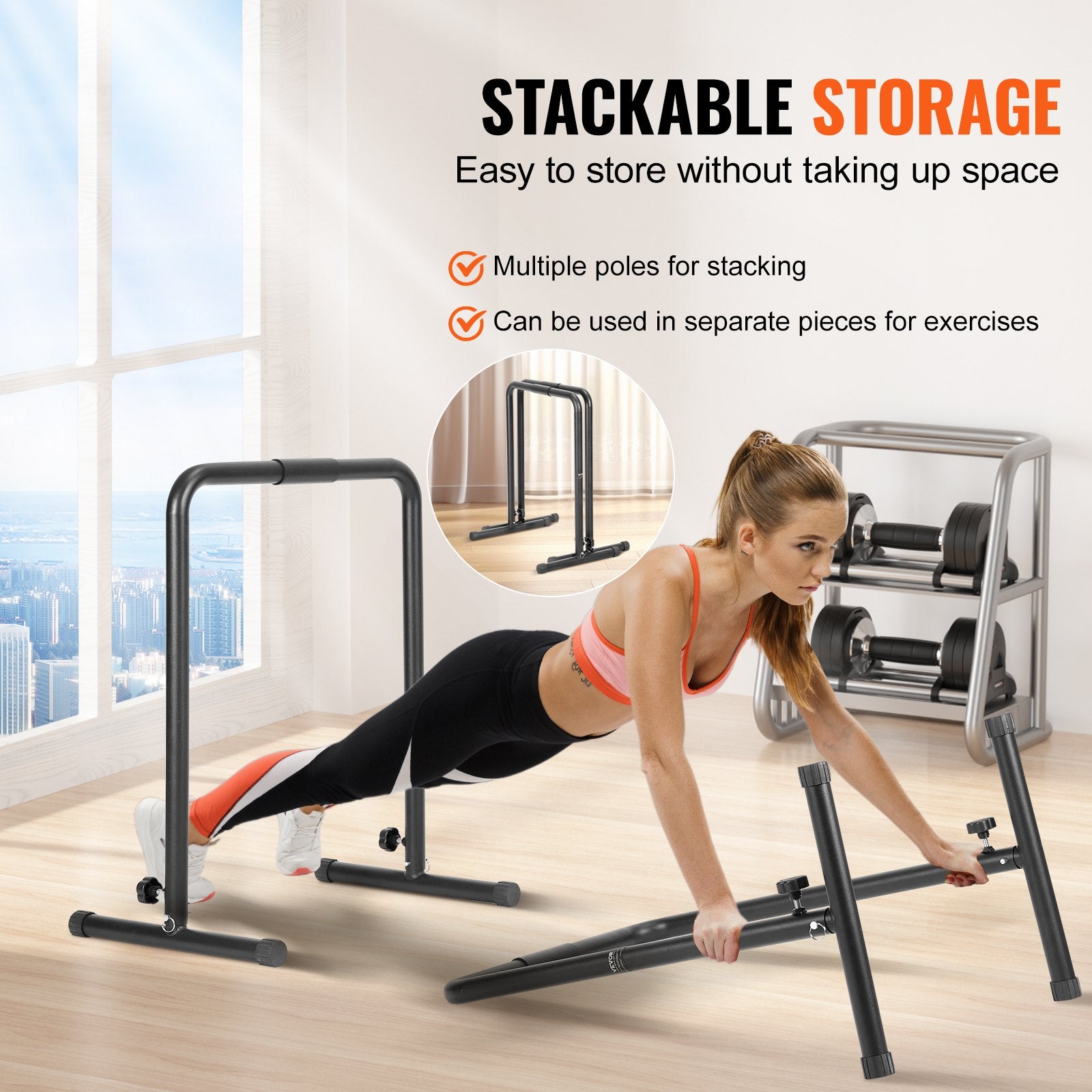 VEVOR Dip Bars, 200 kg Capacity, Heave Duty Dip Stand Station with Adjustable Height, Fitness Workout Dip Bar Station Stabilizer Parallette Push Up Stand, Parallel Bars for Strength Training Home Gym
