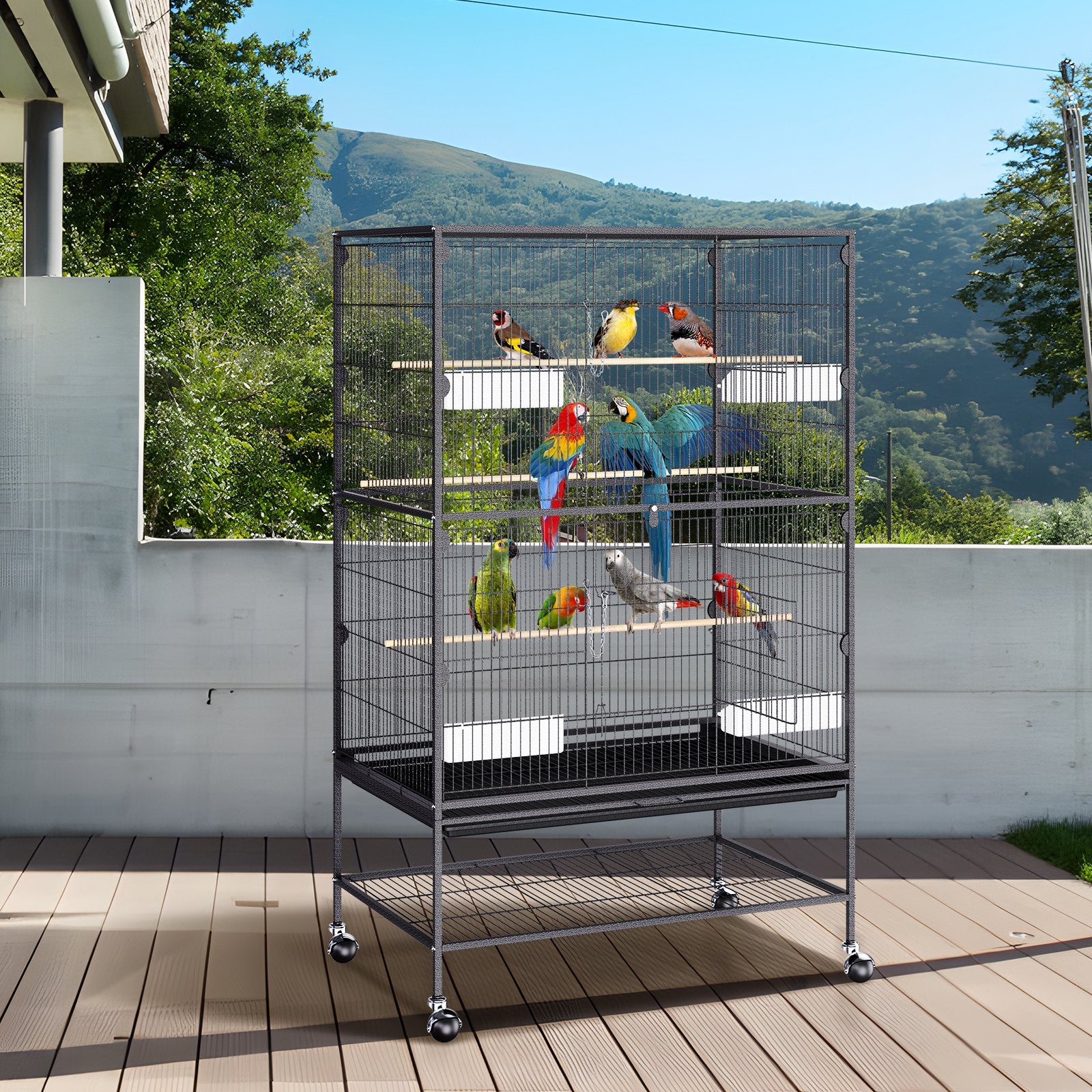 VEVOR 52 inch Standing Large Bird Cage, Carbon Steel Flight Bird Cage for Parakeets, Cockatiels, Parrots, Macaw with Rolling Stand and Tray