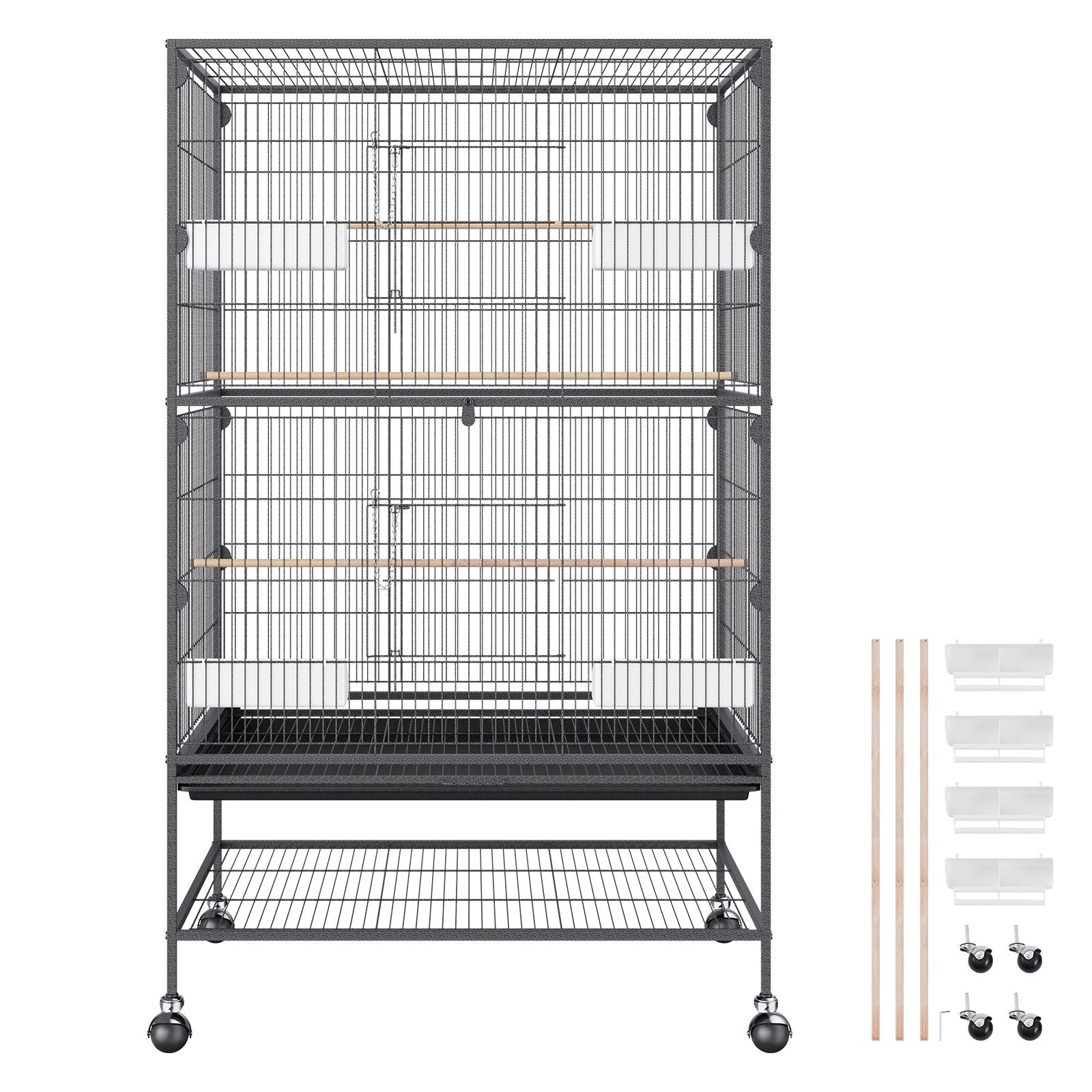 VEVOR 52 inch Standing Large Bird Cage, Carbon Steel Flight Bird Cage for Parakeets, Cockatiels, Parrots, Macaw with Rolling Stand and Tray