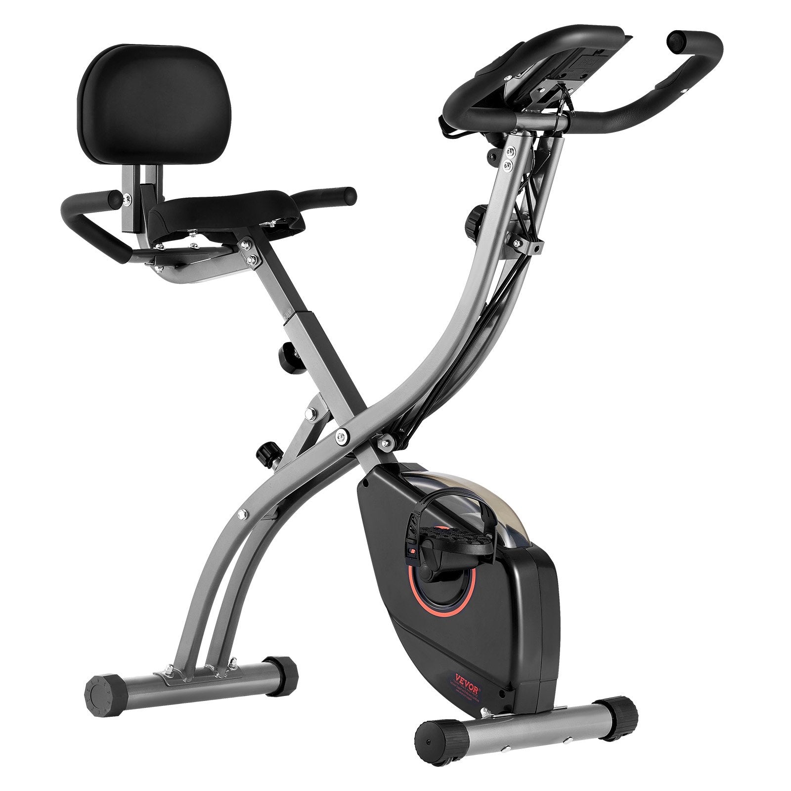 VEVOR Folding Exercise Bike, Foldable Fitness Stationary Bike, Adjustable Magnetic Resistance Stationary Bike, Upright Indoor Cycling Bike for Home Gym Workout, Comfortable Seat Cushion, LCD Monitor