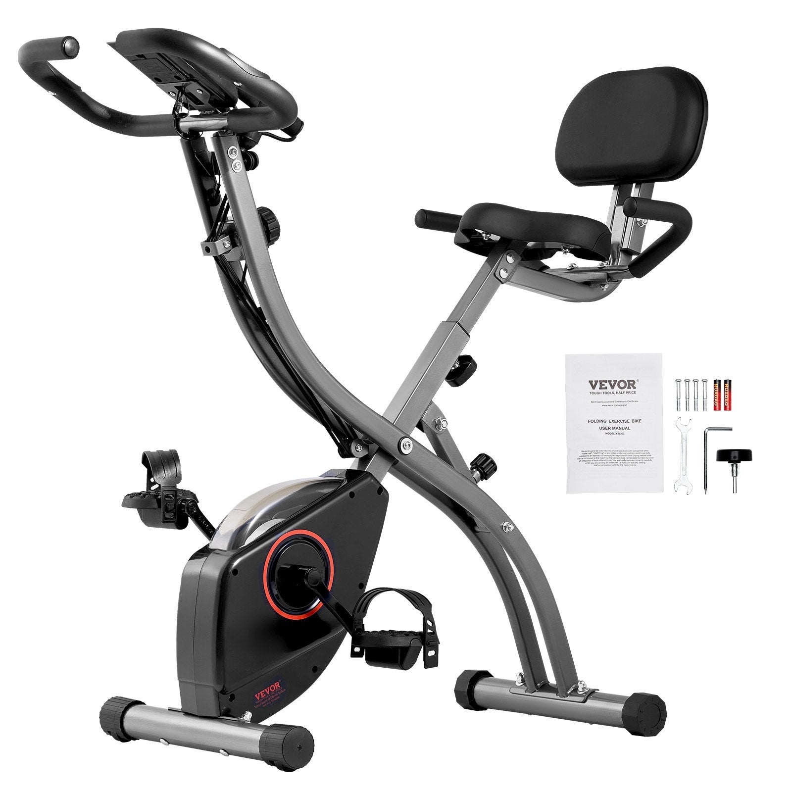 VEVOR Folding Exercise Bike, Foldable Fitness Stationary Bike, Adjustable Magnetic Resistance Stationary Bike, Upright Indoor Cycling Bike for Home Gym Workout, Comfortable Seat Cushion, LCD Monitor