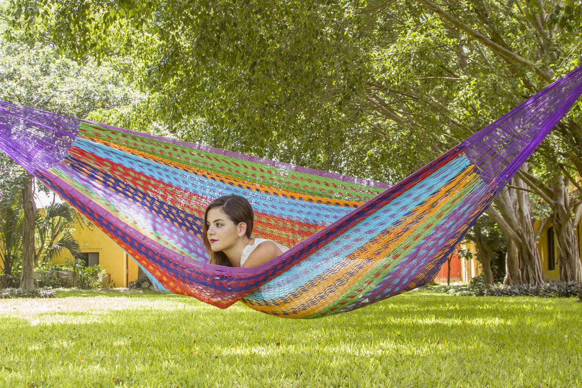 Mayan Legacy Queen Size Outdoor Cotton Mexican Hammock in Colorina Colour