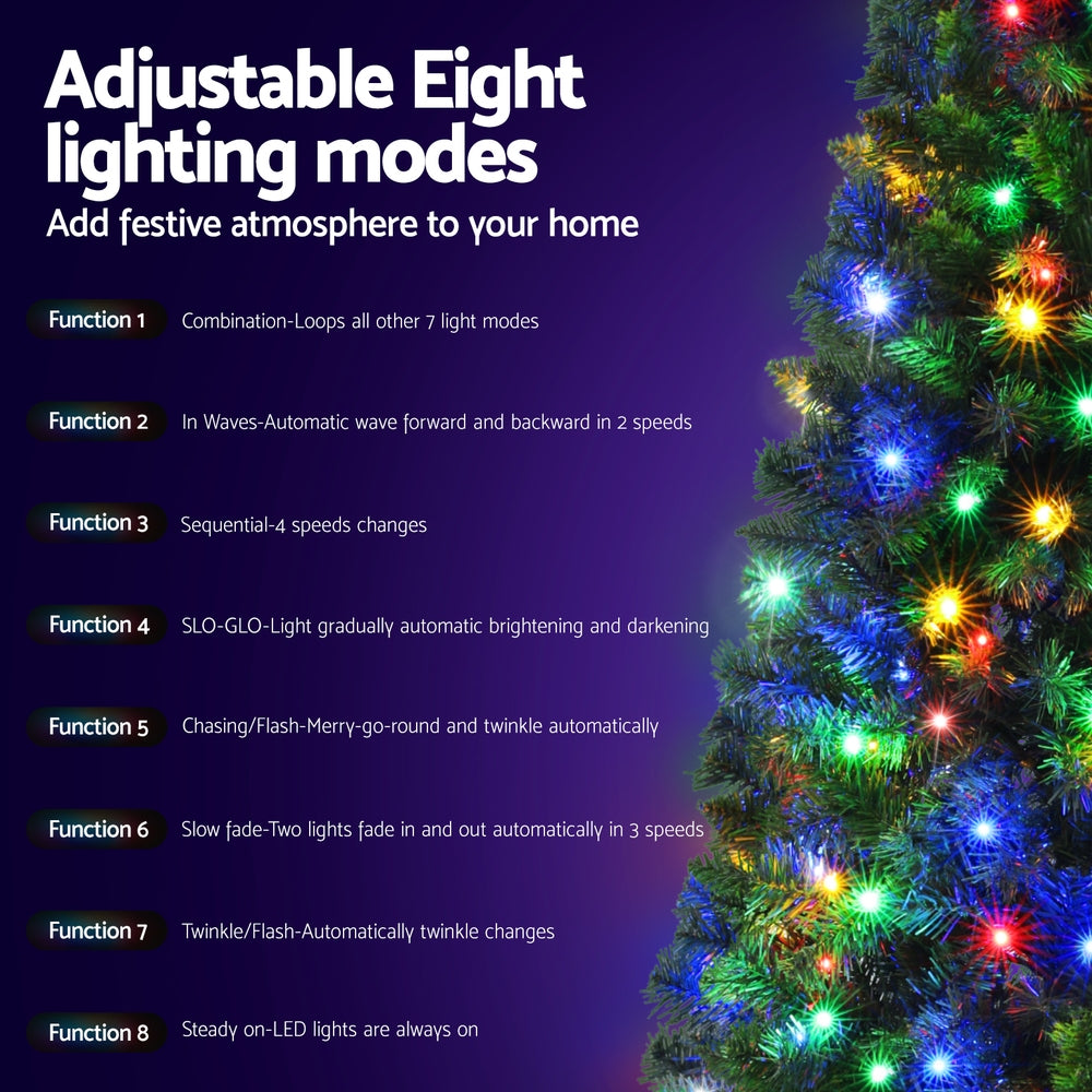 Jingle Jollys 1.8M Pre-lit Christmas Tree 8 Mode Multi Colour 200 LED Light Xmas