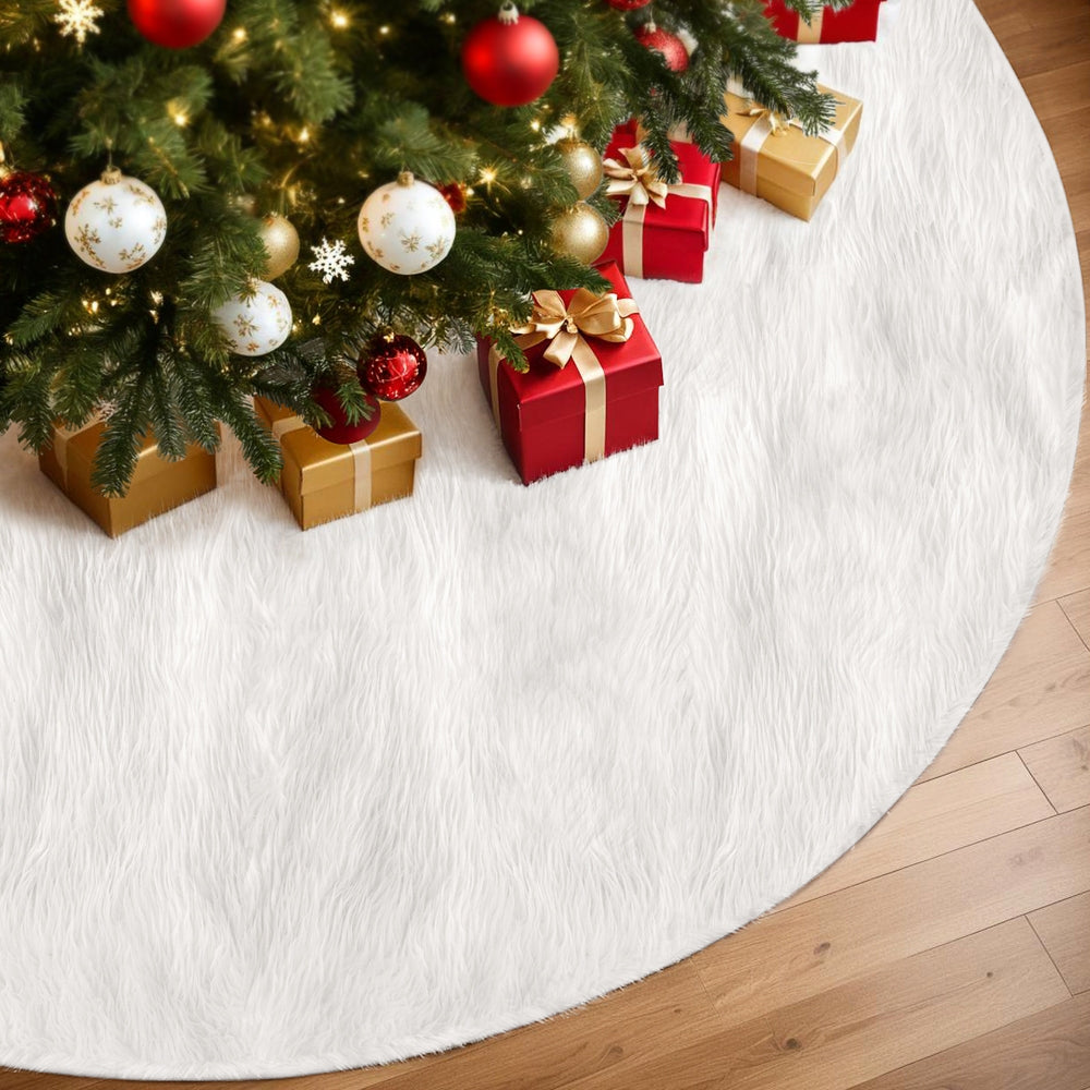 Jingle Jollys Christmas Tree Skirt 120cm Plush Xmas Fluffy Ornaments Decor White