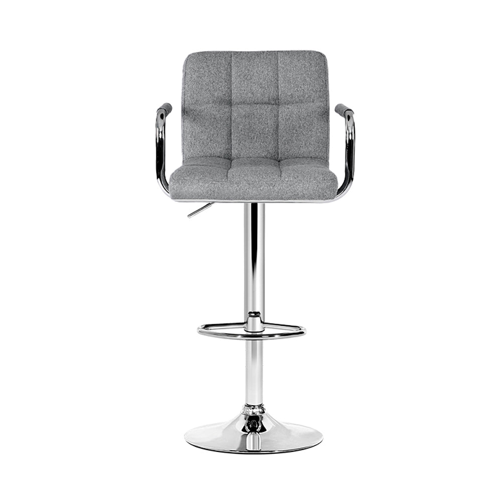 Artiss 2x Bar Stools Fabric Gas Lift w/Armrest Grey