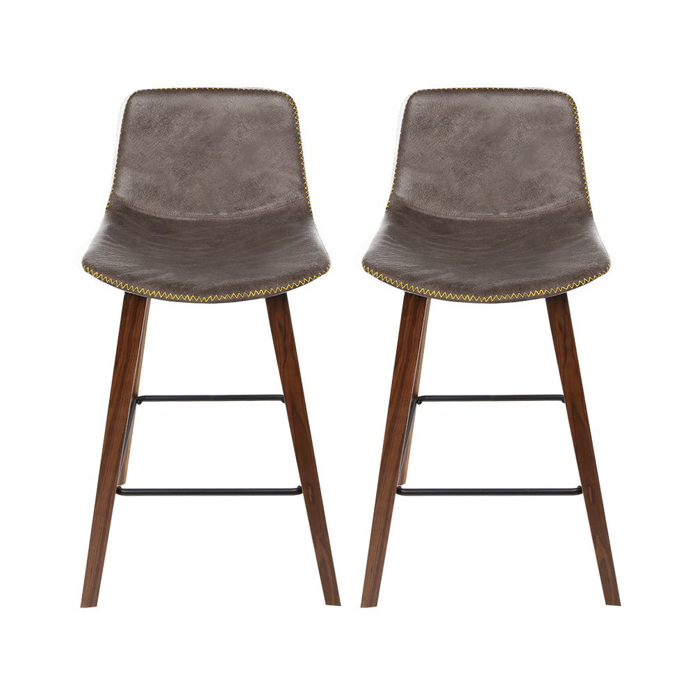 Artiss 2x Bar Stools Vintage Leather Wooden